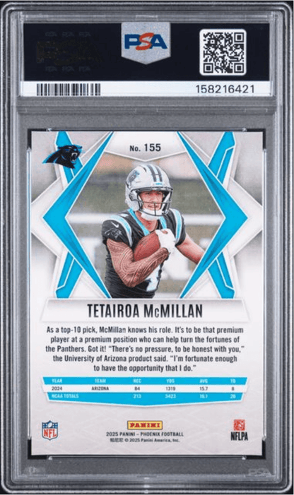 Graded 2025 Panini Phoenix Tetairoa McMillan #155 Rookie RC Football Card PSA 10 Gem Mint