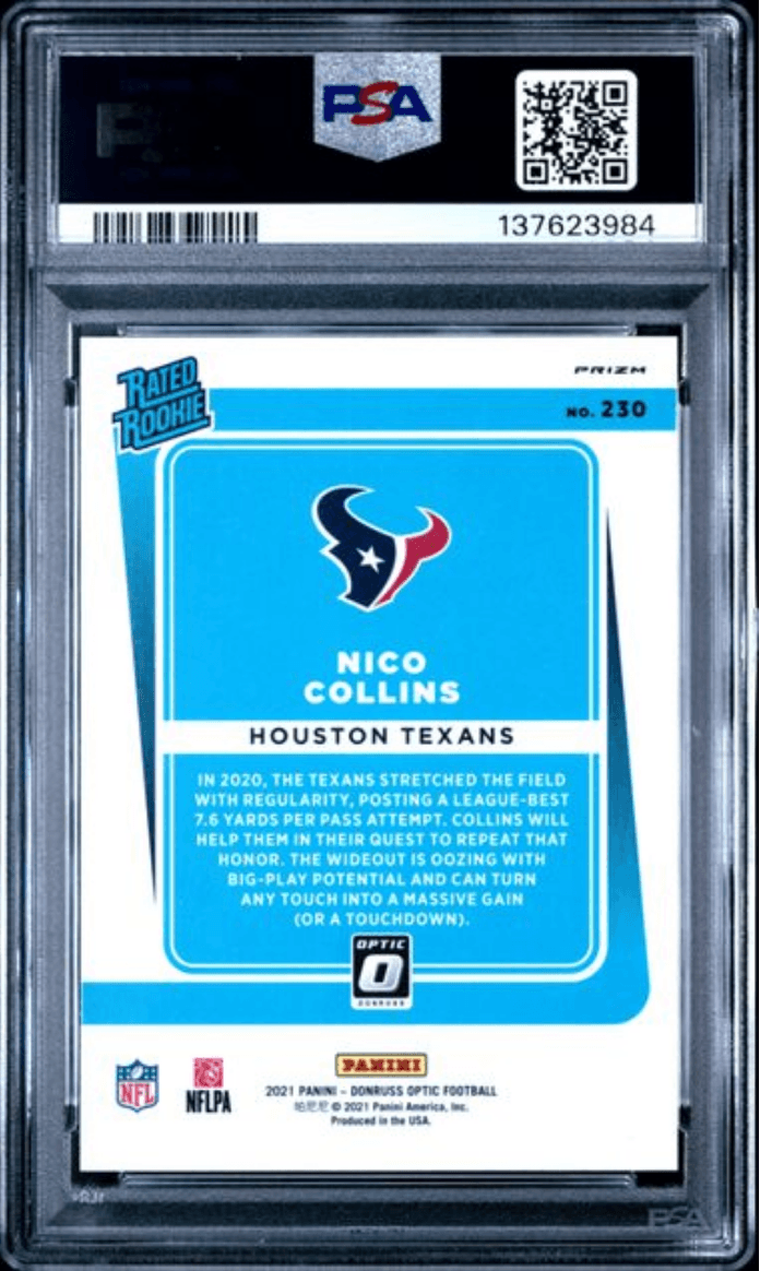 Graded 2021 Panini Donruss Optic Nico Collins #230 Green Velocity Rookie RC Football Card PSA 10 Gem Mint