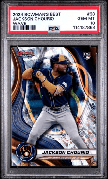 Graded 2024 Topps Bowmans Best Jackson Chourio #38 Wave Rookie RC Baseball Card PSA 10 Gem Mint