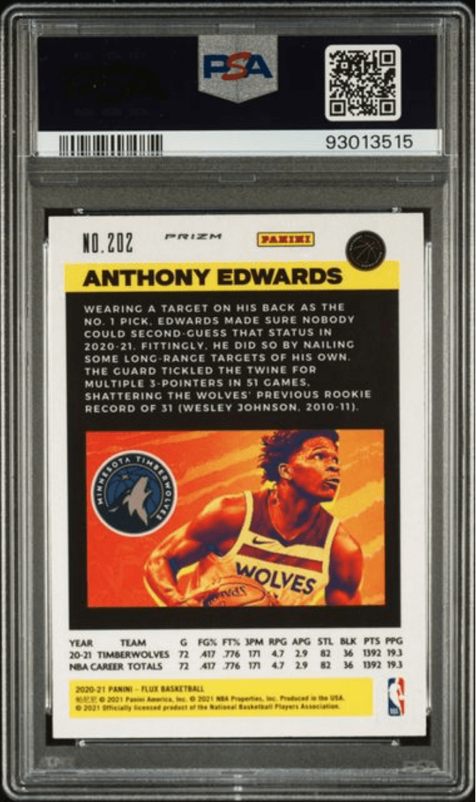 Graded 2020 Panini Flux Anthony Edwards #202 Pulsar Rookie RC Basketball Card PSA 10 Gem Mint