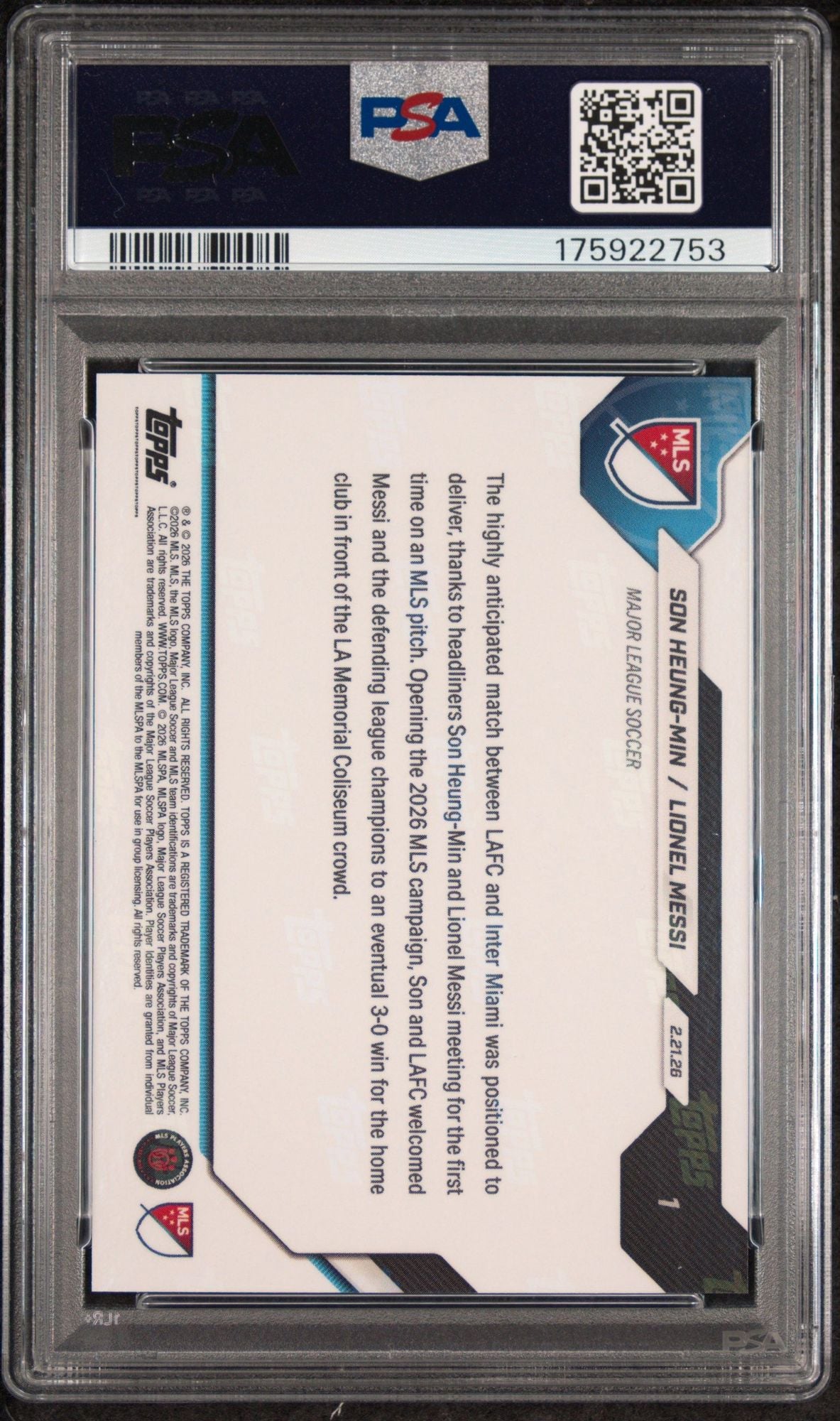 Graded 2026 Topps Now MLS Lionel Messi Son Heung-Min #1 Opening Face Off Soccer Card PSA 10 Gem Mint