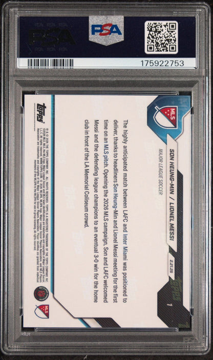 Graded 2026 Topps Now MLS Lionel Messi Son Heung-Min #1 Opening Face Off Soccer Card PSA 10 Gem Mint