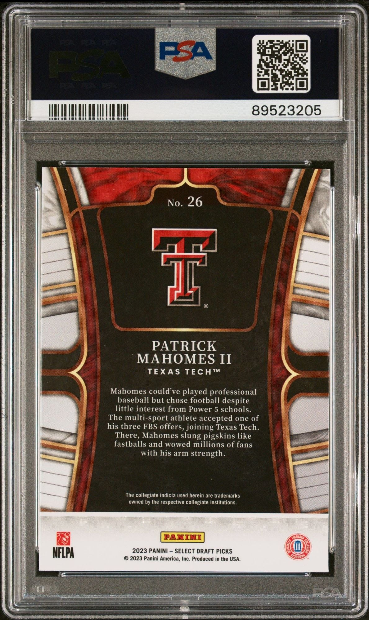 Graded 2023 Panini Select Draft Picks Patrick Mahomes II #26 Football Card PSA 10 Gem Mint