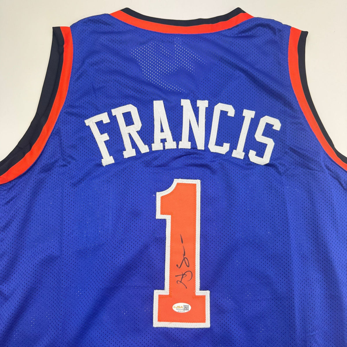 Autographed/Signed Steve Francis New York Blue Basketball Jersey JSA COA