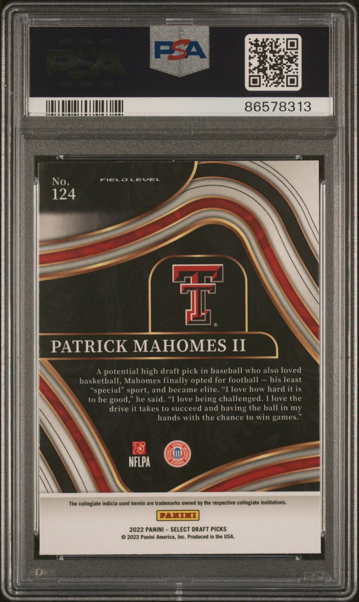 Graded 2022 Panini Select Draft Picks Patrick Mahomes II #124 Field Level Football Card PSA 10 Gem Mint