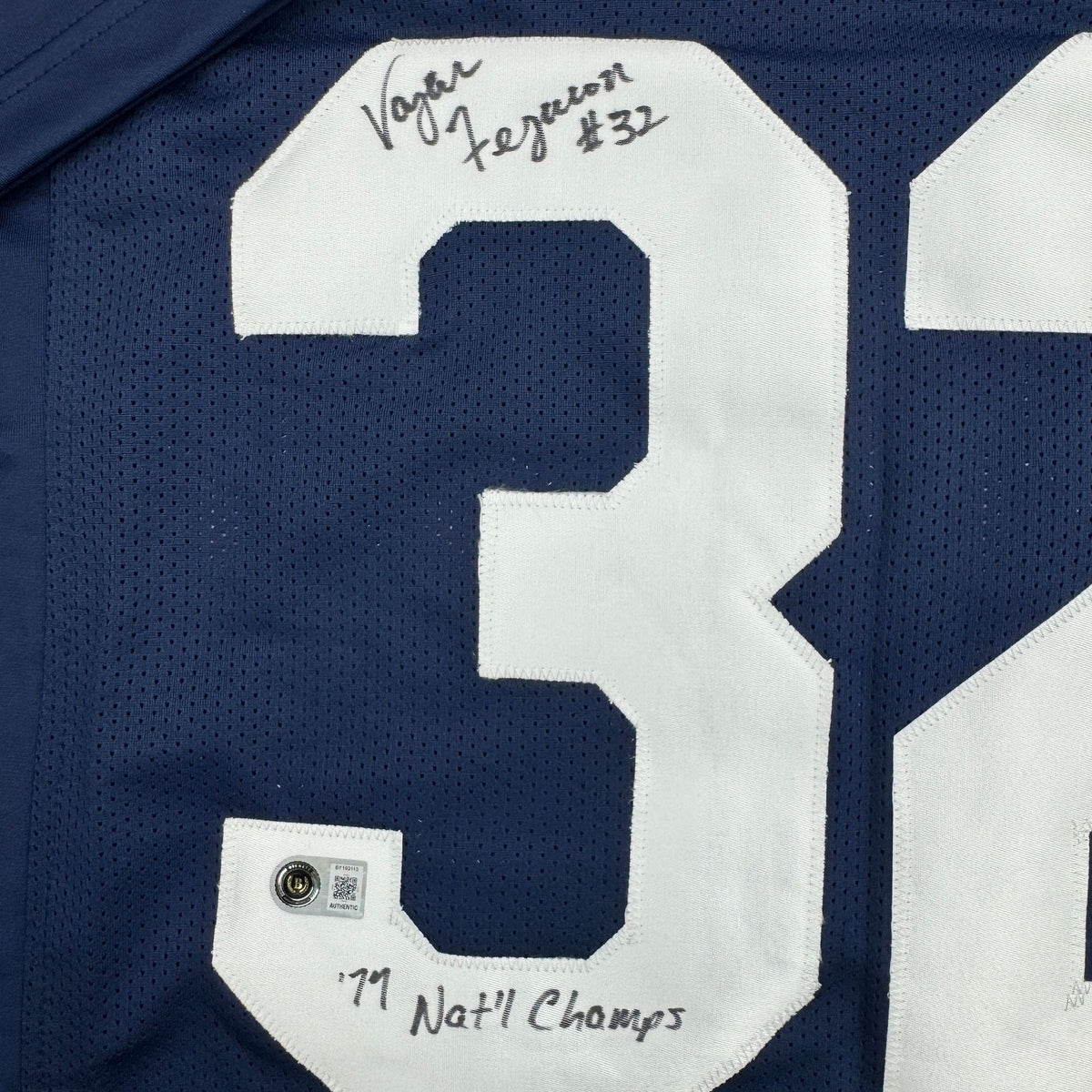 Autographed/Signed Vagas Ferguson 77 Nat'l Champs Notre Dame Blue College Football Jersey BAS COA