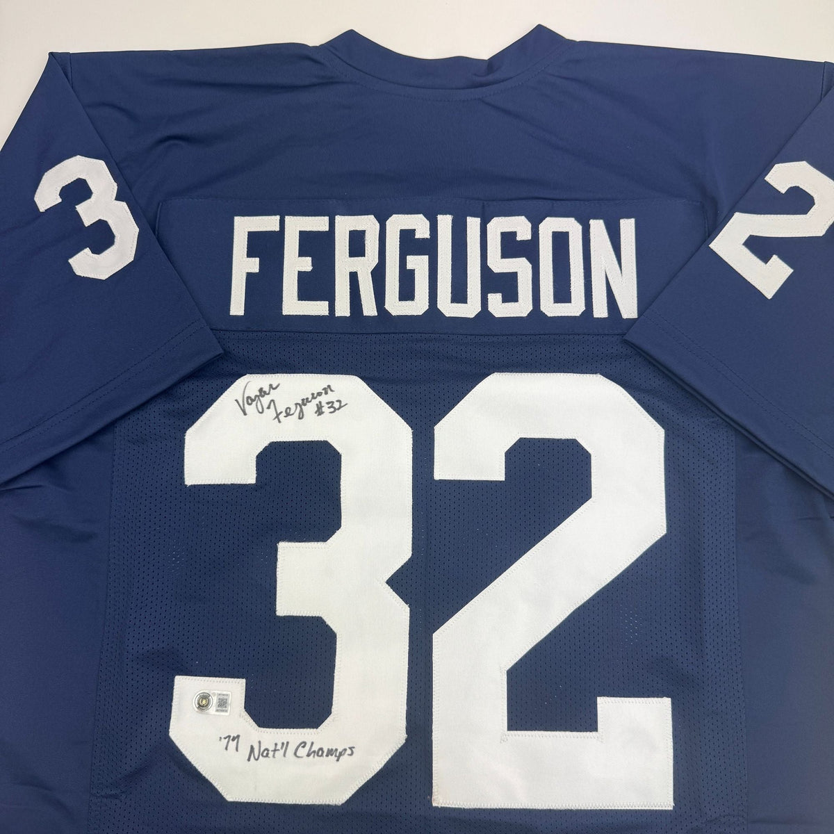 Autographed/Signed Vagas Ferguson 77 Nat'l Champs Notre Dame Blue College Football Jersey BAS COA