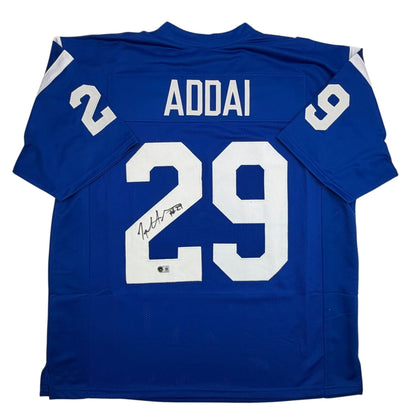 Autographed/Signed Joseph Addai Indianapolis Blue Football Jersey Beckett BAS COA