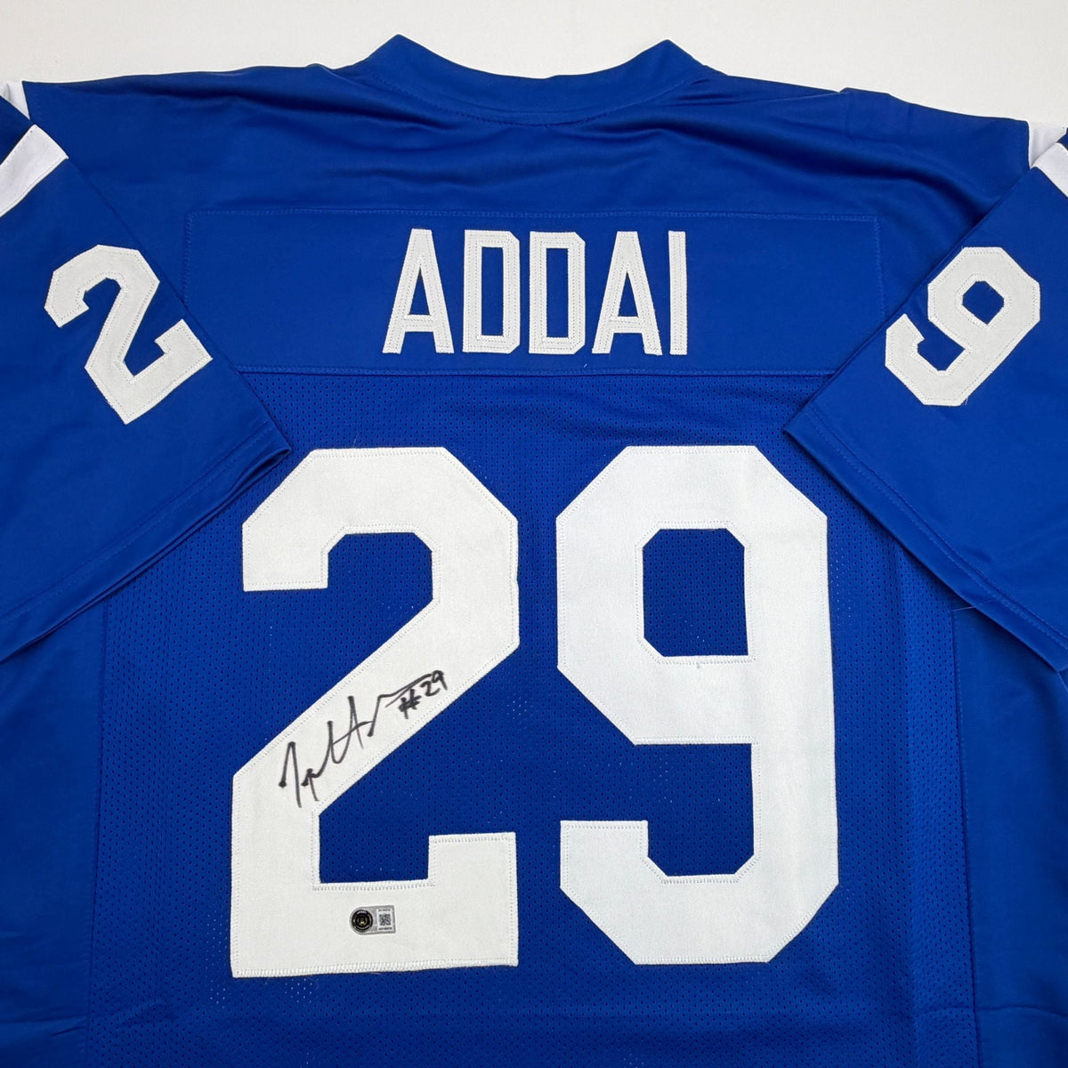 Autographed/Signed Joseph Addai Indianapolis Blue Football Jersey Beckett BAS COA