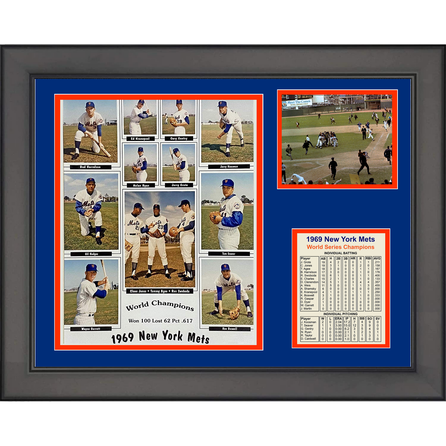 Framed New York Mets 1969 World Series Champions 11"x14" Baseball Three Photo Collage