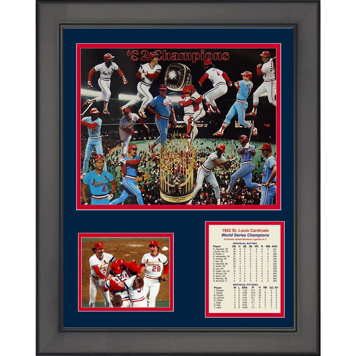 Framed St. Louis Cardinals 1982 World Series Champions 11"x14"Baseball Three Photo Collage