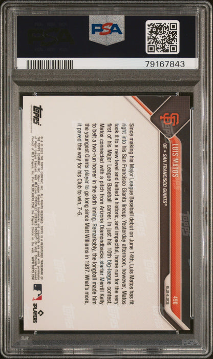 Graded 2023 Topps Now Luis Matos #490 Rookie RC Baseball Card PSA 10 Gem Mint