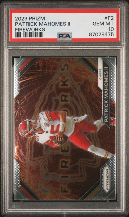 Graded 2023 Panini Prizm Patrick Mahomes II #F2 Fireworks Football Card PSA 10 Gem Mint