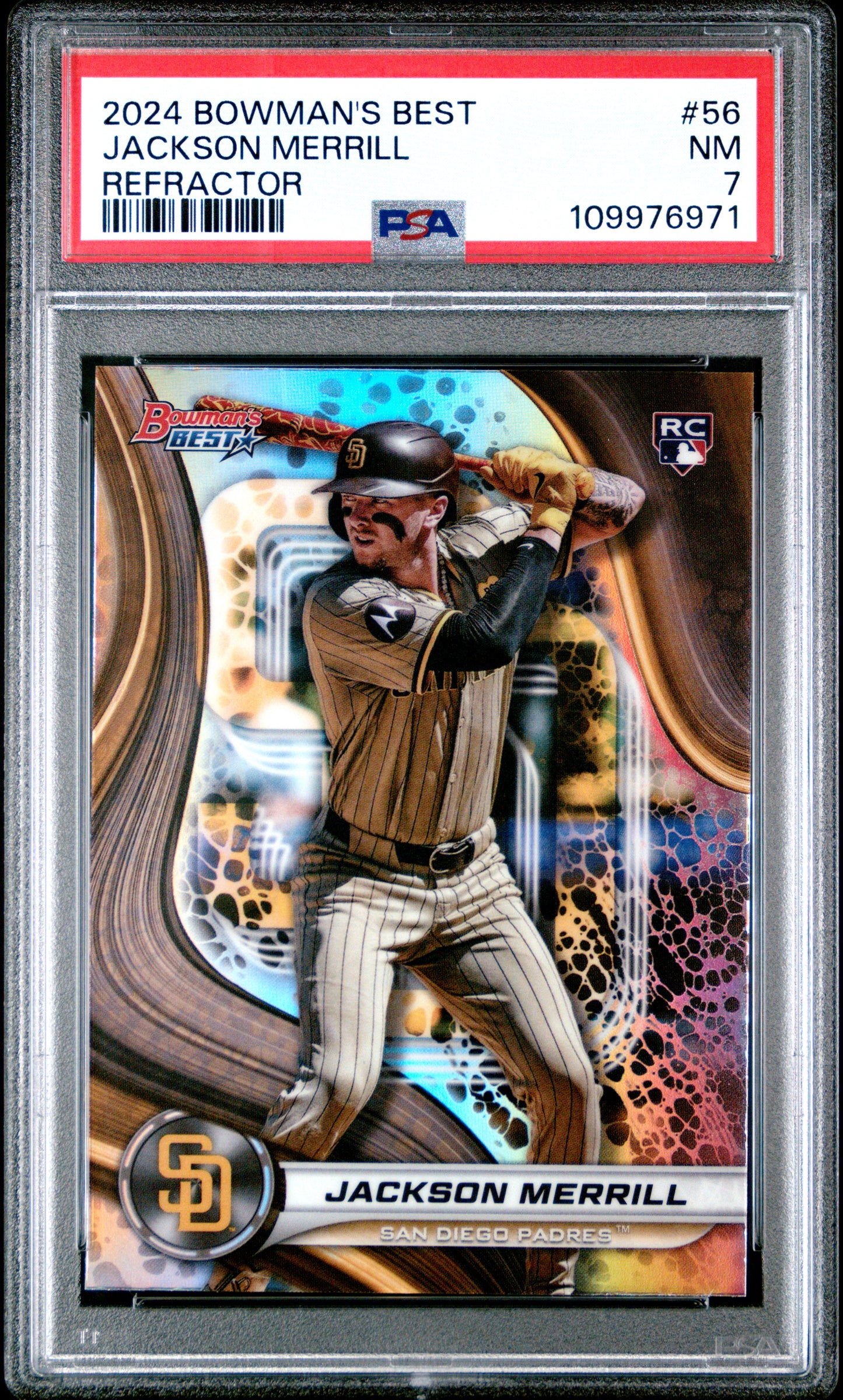 Graded 2024 Topps Bowmans Best Jackson Merrill #56 Refractor Rookie RC Baseball Card PSA 7 Near Mint