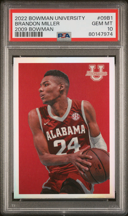 Graded 2022 Topps Bowman University Brandon Miller #09B1 2009 Bowman Rookie RC Basketball Card PSA 10 Gem Mint