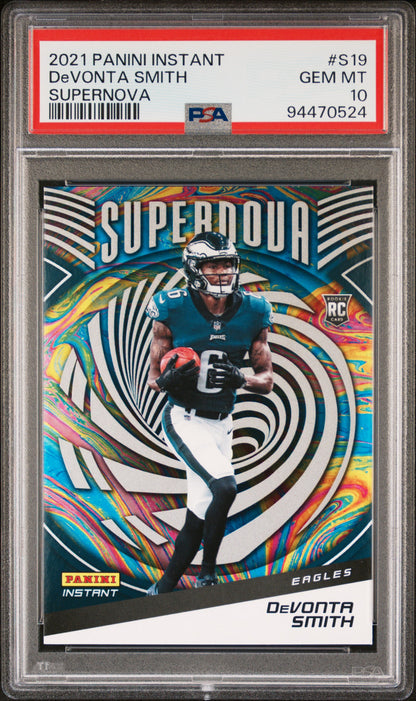 Graded 2021 Panini Instant Devonta Smith #S19 Supernova Rookie RC Football Card PSA 10 Gem Mint