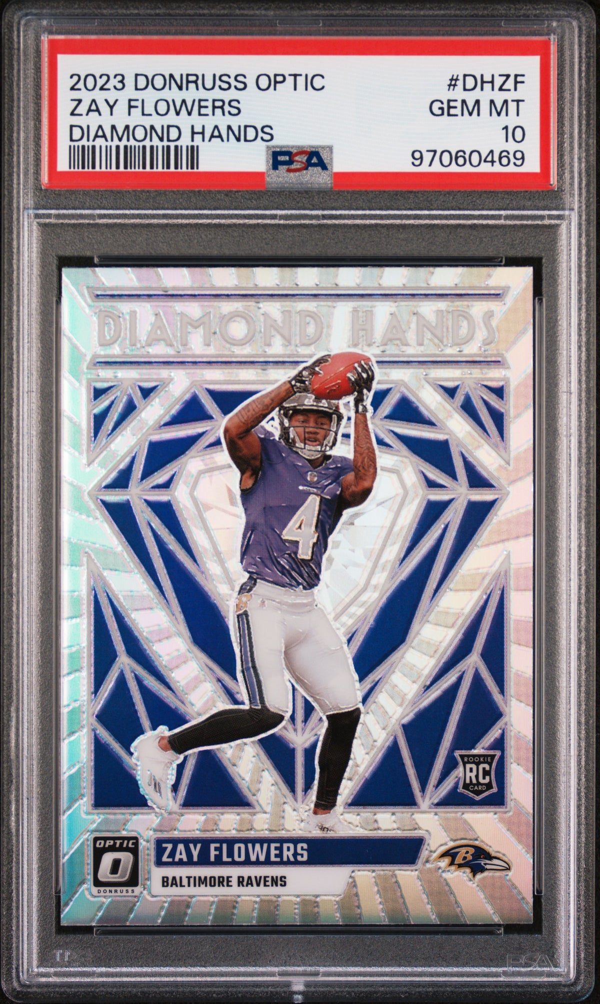 Graded 2023 Panini Donruss Optic Zay Flowers #DHZF Diamond Hands Rookie RC Football Card PSA 10 Gem Mint