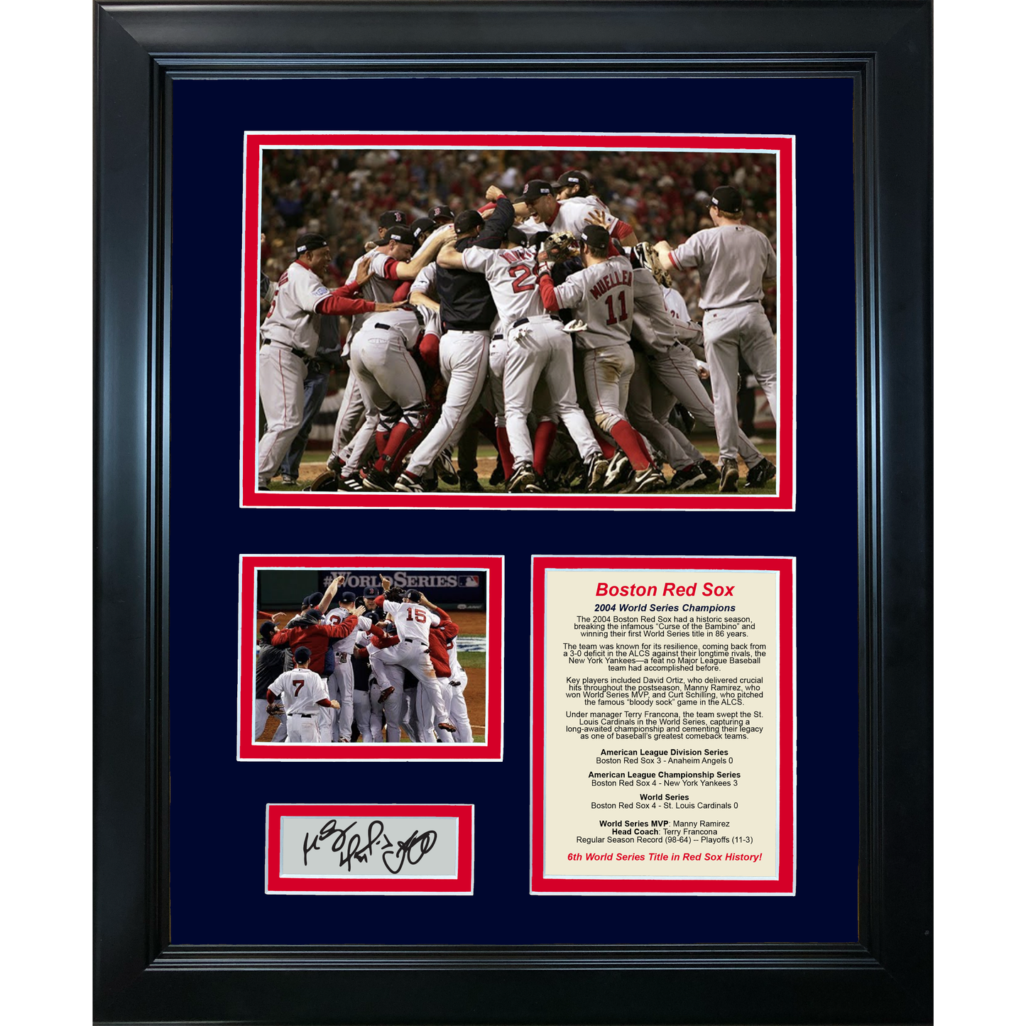Framed 2004 Boston Red Sox World Series Champions David Oritz Manny Ramirez Curt Schilling Facsimile Laser Engraved Signature Auto 11"x14" Baseball Photo Sig Collage