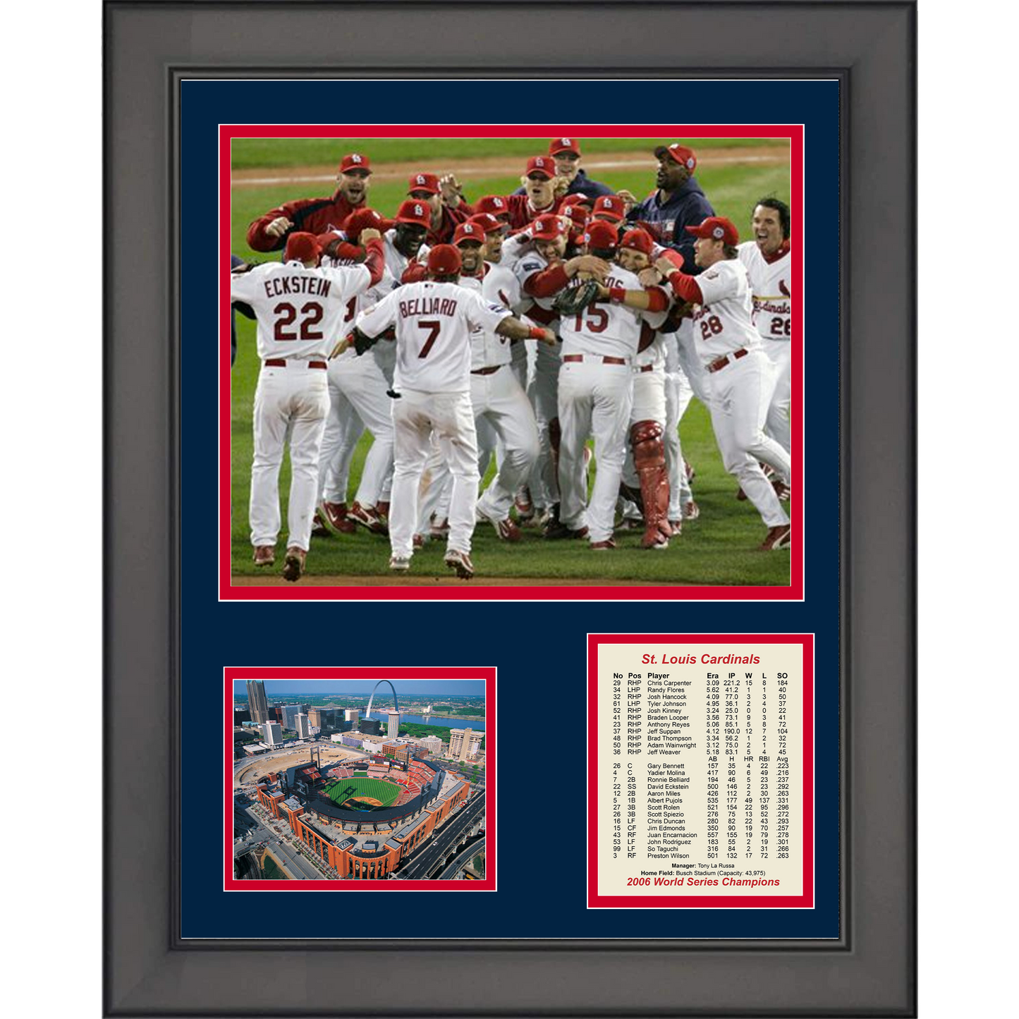 Framed St. Louis Cardinals 2006 World Series Champions 11"x14"Baseball Three Photo Collage