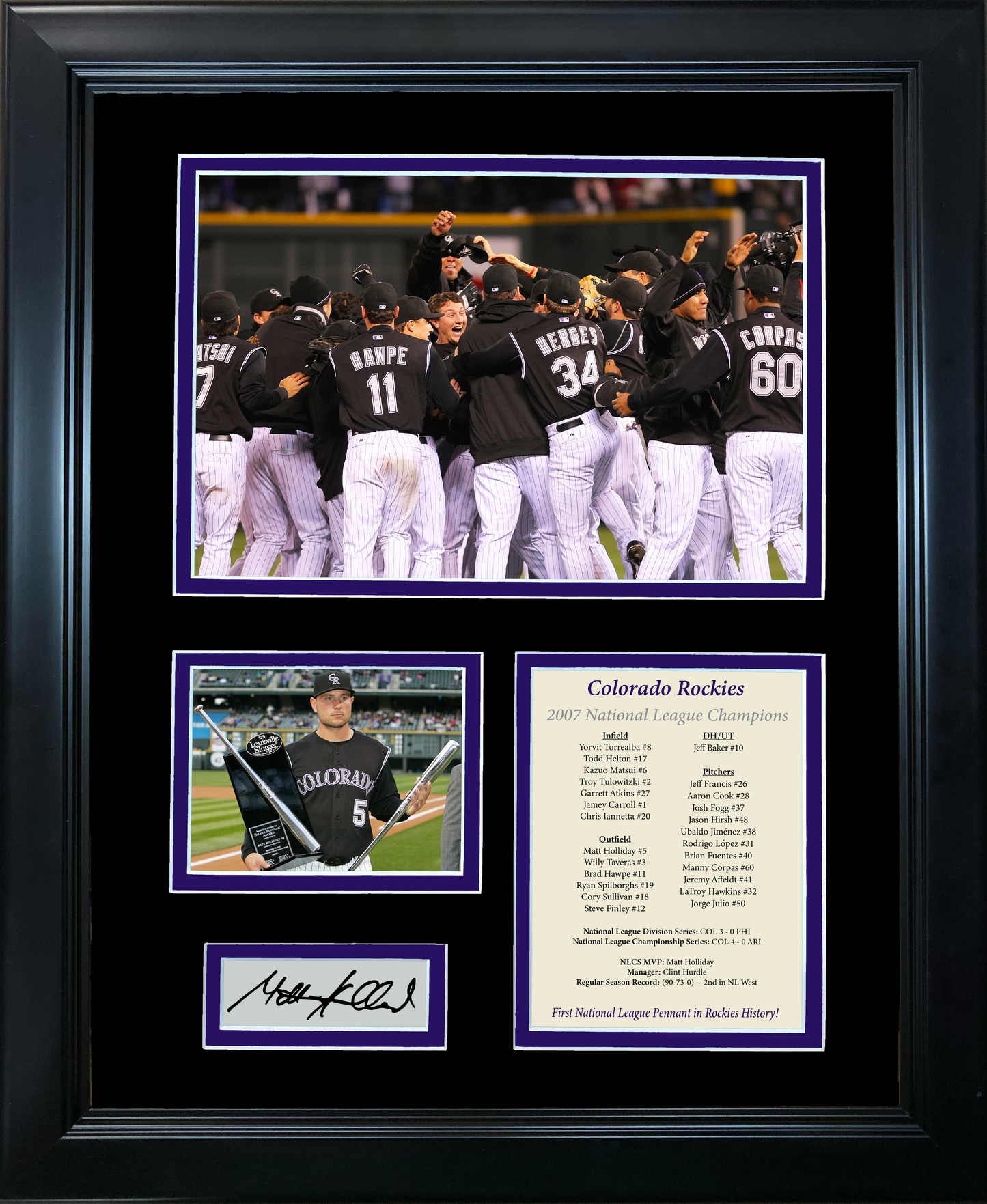 Framed Colorado Rockies 2007 NLCS National League Champions Matt Holliday MVP Facsimile Laser Engraved Signature Auto 11"x14" Baseball Photo Sig Collage