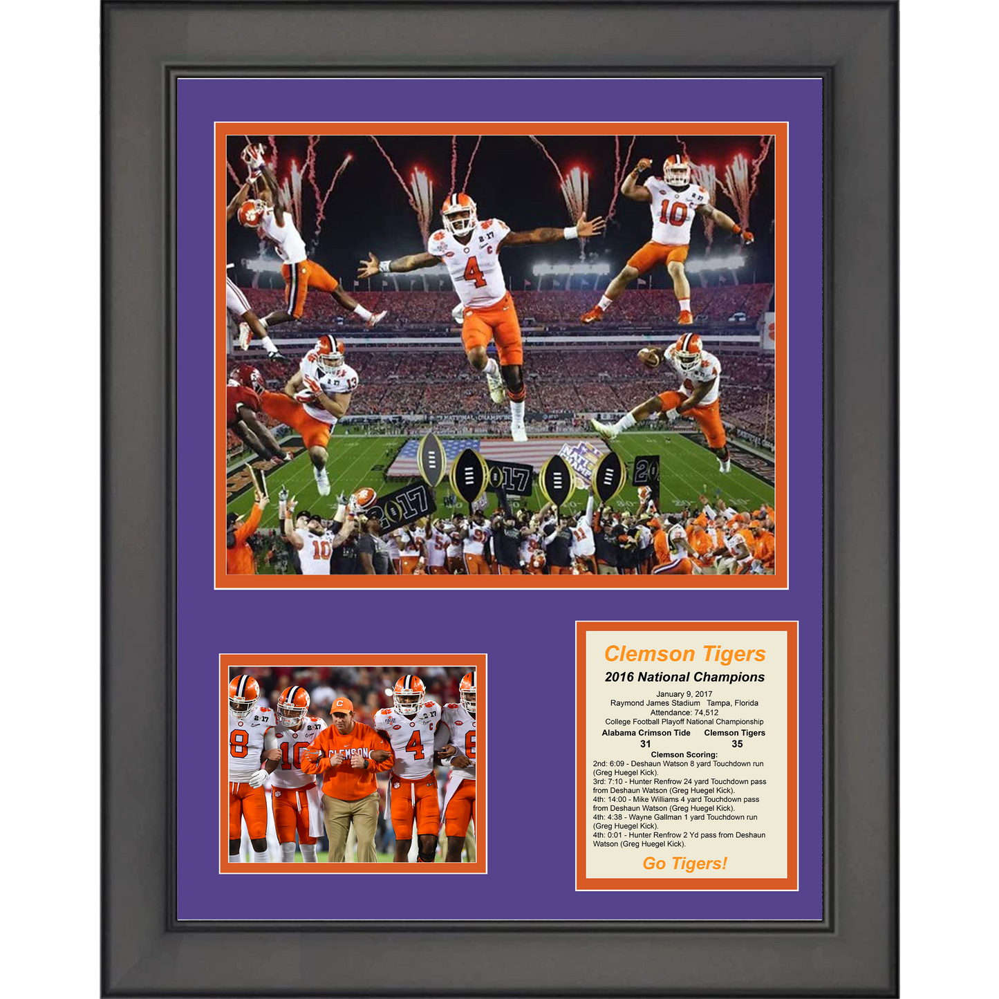 Framed Clemson Tigers 2016 National Championship College Football 11"x14" Three Photo Collage