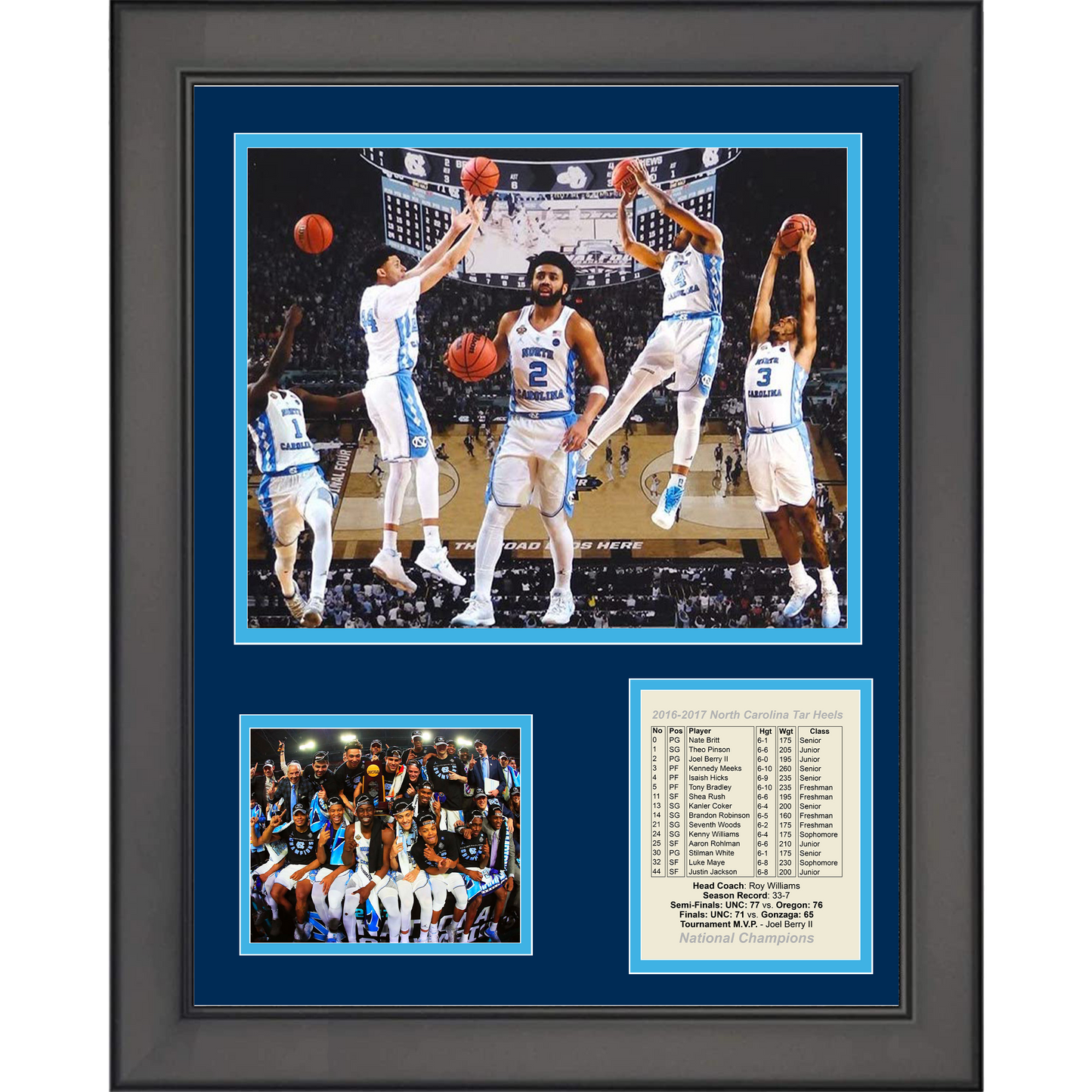Framed UNC 2016-2017 NCAA Tournament Champions College Basketball 11"x14" Three Photo Collage