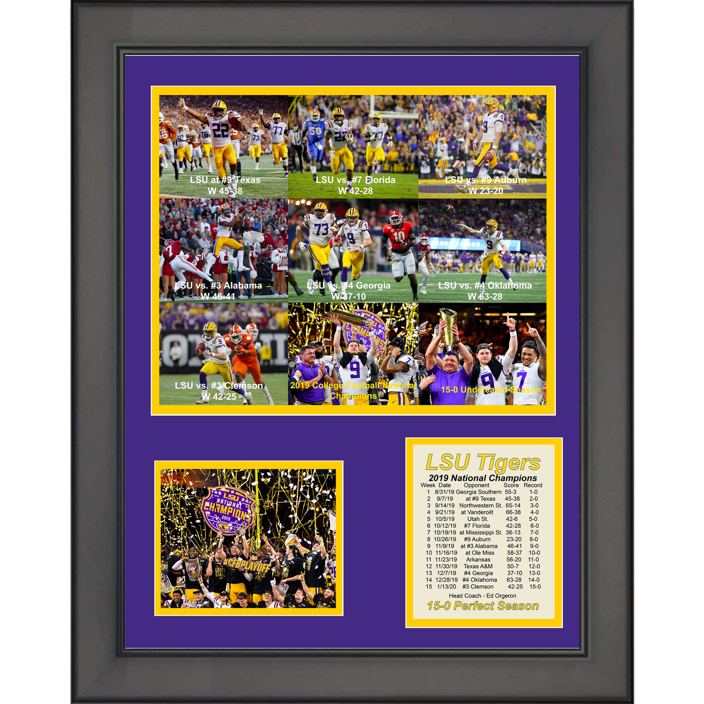Framed 2019 LSU Tigers National Champions 11"x14"College Football Three Photo Collage