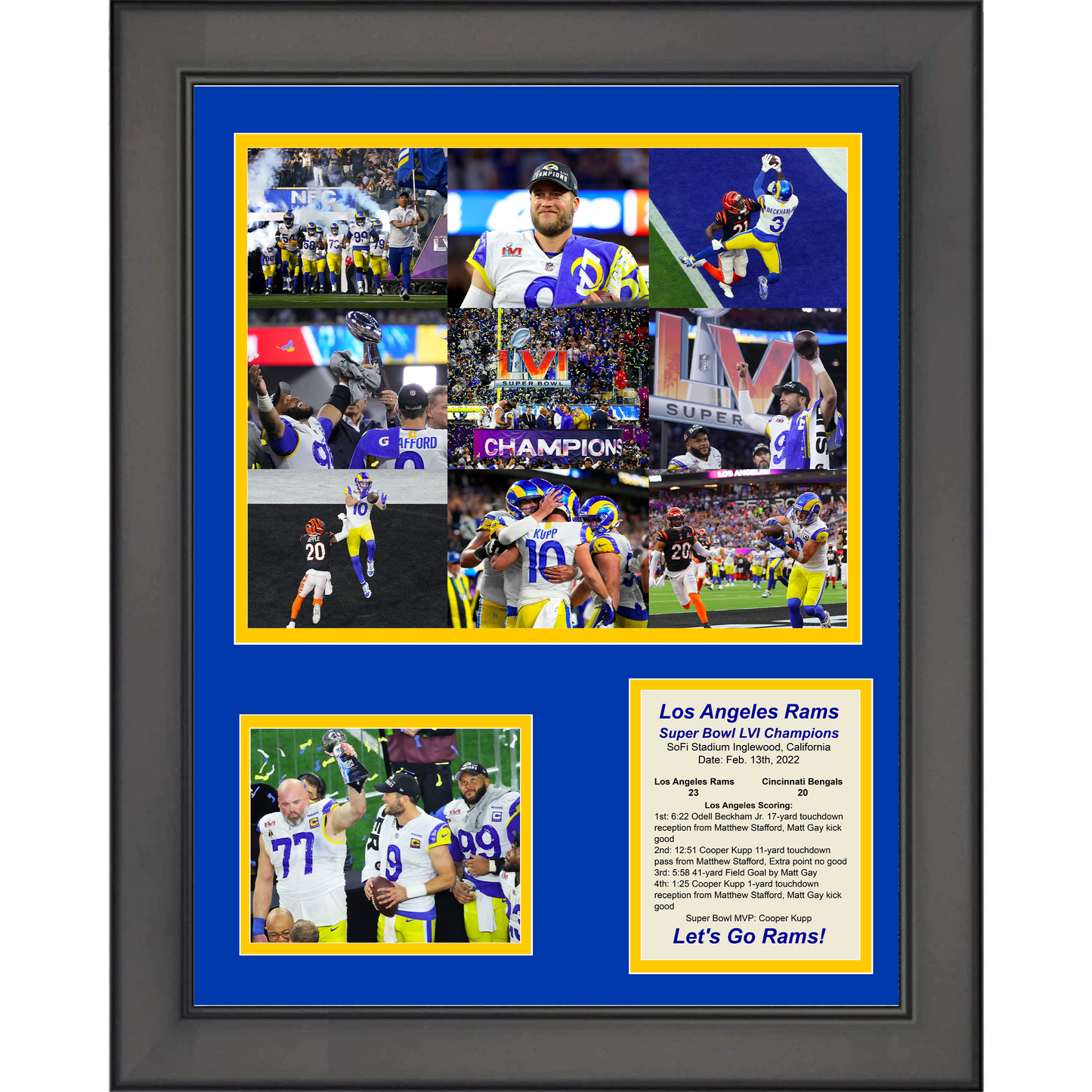 Framed 2021 Los Angeles Rams Super Bowl LVI Champions 11"x14"Football Three Photo Collage