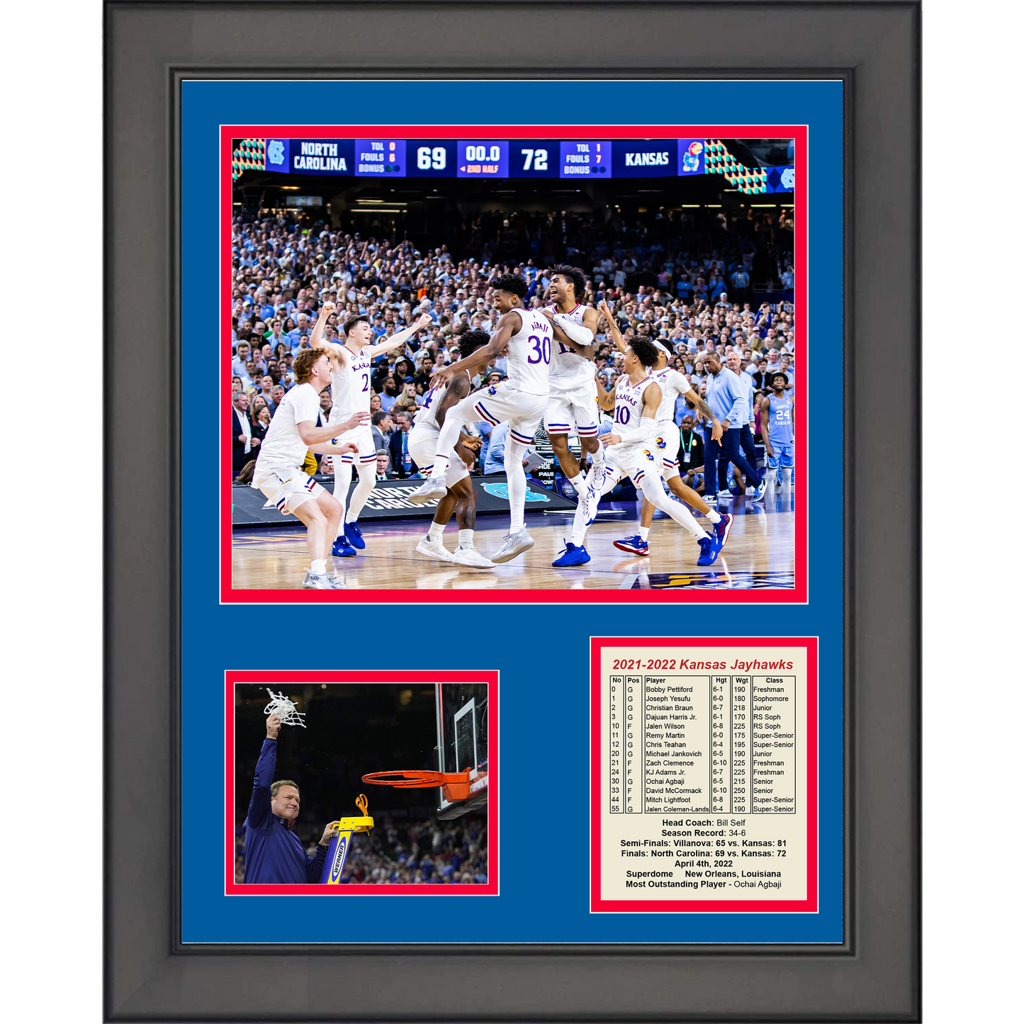 Framed Kansas Jayhawks 2022 National Champions Celebration NCAA Basketball 11"x14" Three Photo Collage