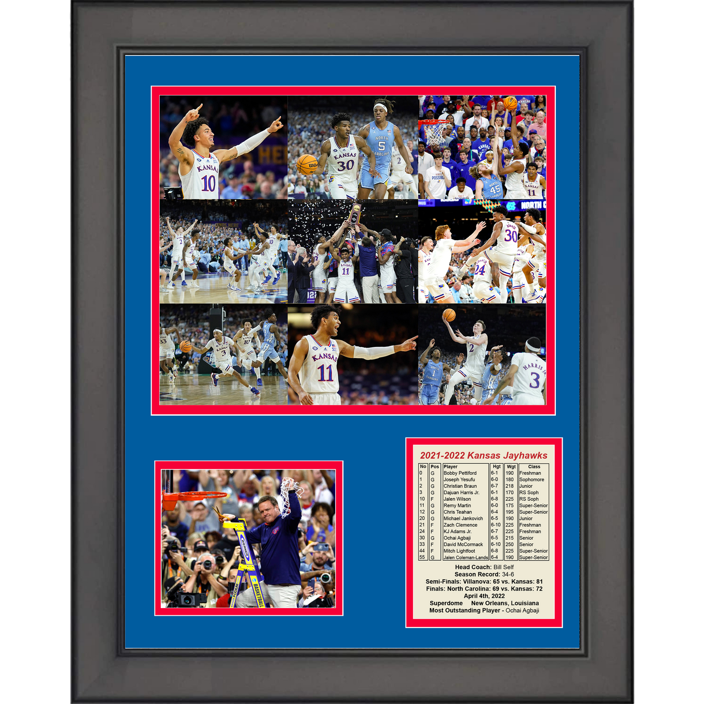 Framed Kansas Jayhawks 2022 National Champions NCAA Basketball 11"x14" Three Photo Collage