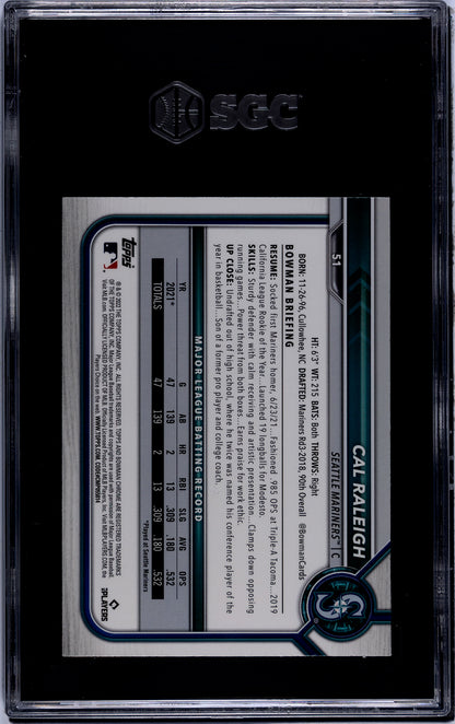 Graded 2022 Topps Bowman Chrome Cal Raleigh #51 Rookie RC Baseball Card SGC 9.5 Mint+