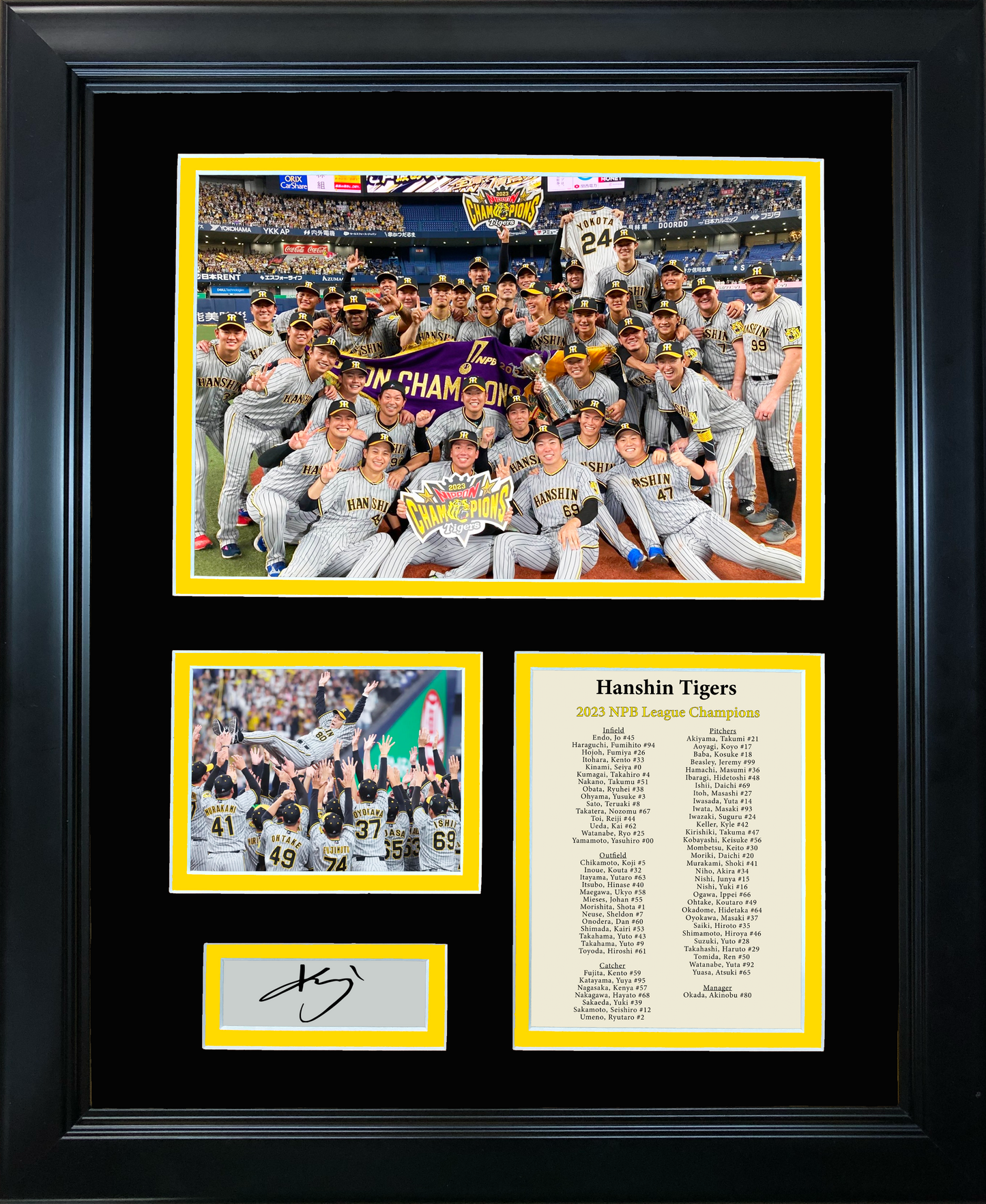 Framed Hanshin Tigers 2023 Nippon Professional Baseball League Champions Koji Chikamoto MVP Facsimile Laser Engraved Signature Auto 11"x14" Photo Sig Collage