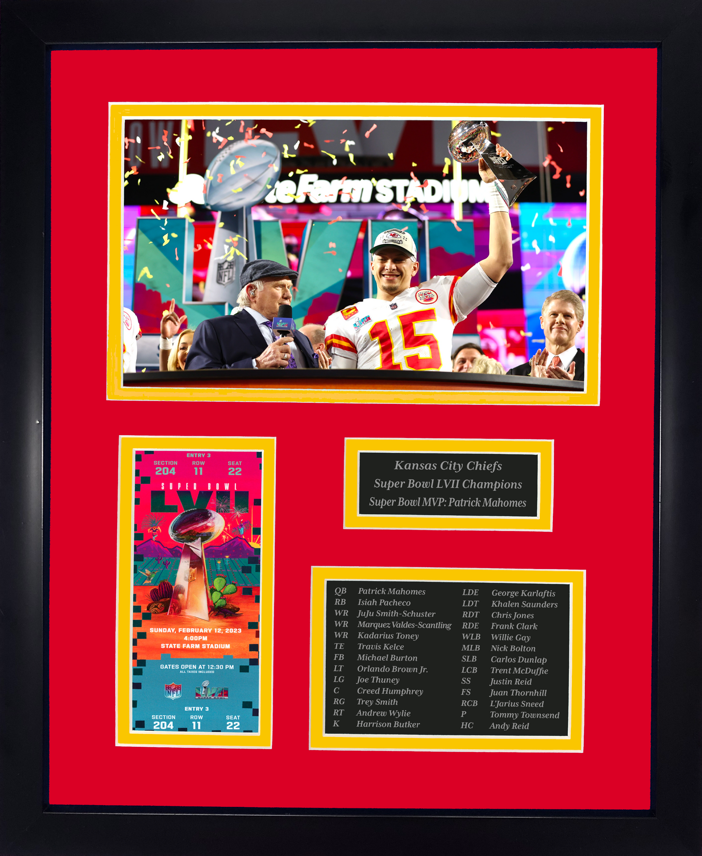 Framed Kansas City Chiefs Super Bowl LVII Champions Laser Engraved Commemorative Ticket Collage  12 x15  Football Photo
