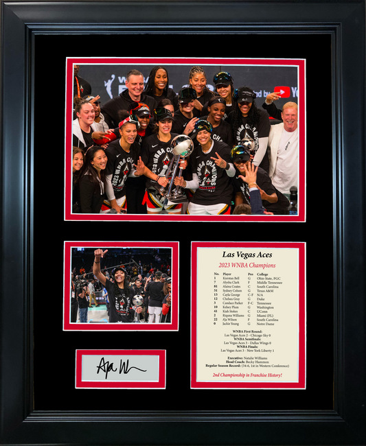 Framed Las Vegas Aces 2023 WNBA Champions A'ja Wilson MVP Facsimile Laser Engraved Signature Auto Basketball 11"x14" Photo Sig Collage
