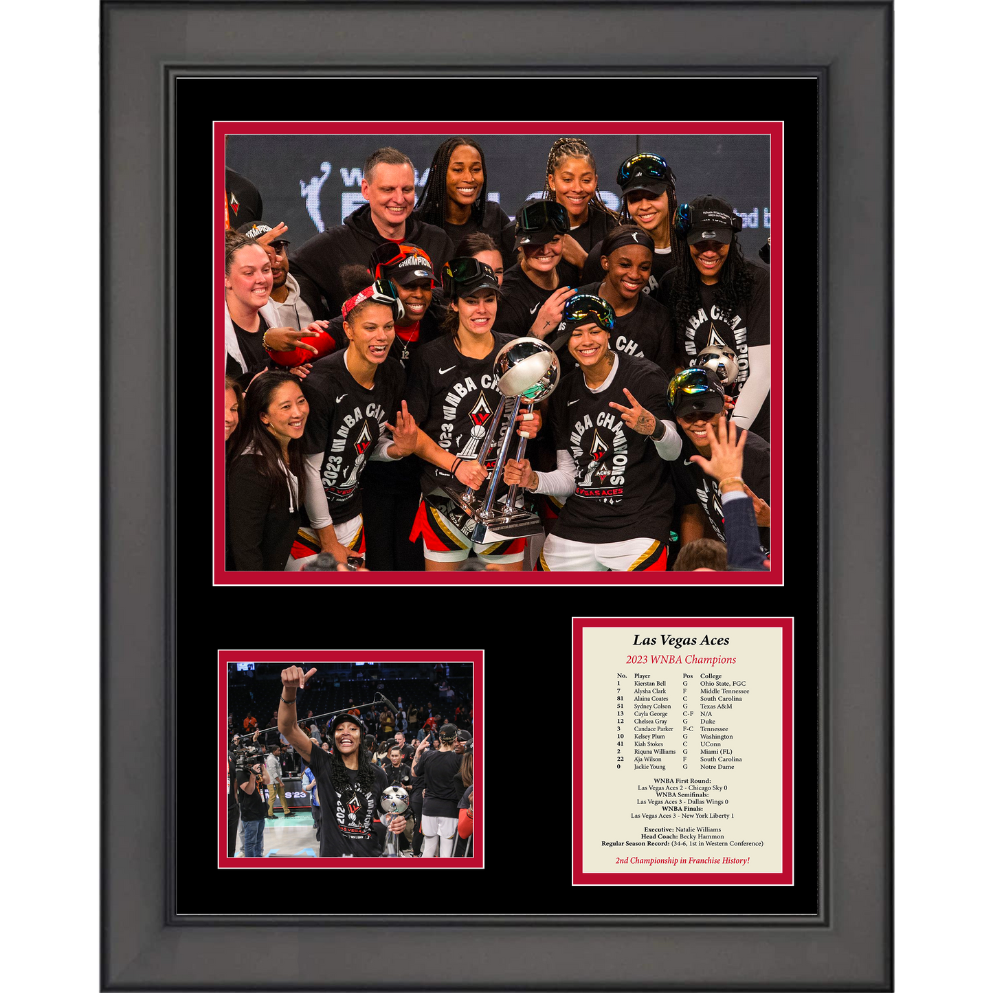 Framed Las Vegas Aces 2023 WNBA Champions A'ja Wilson MVP Basketball 11"x14" Three Photo Collage