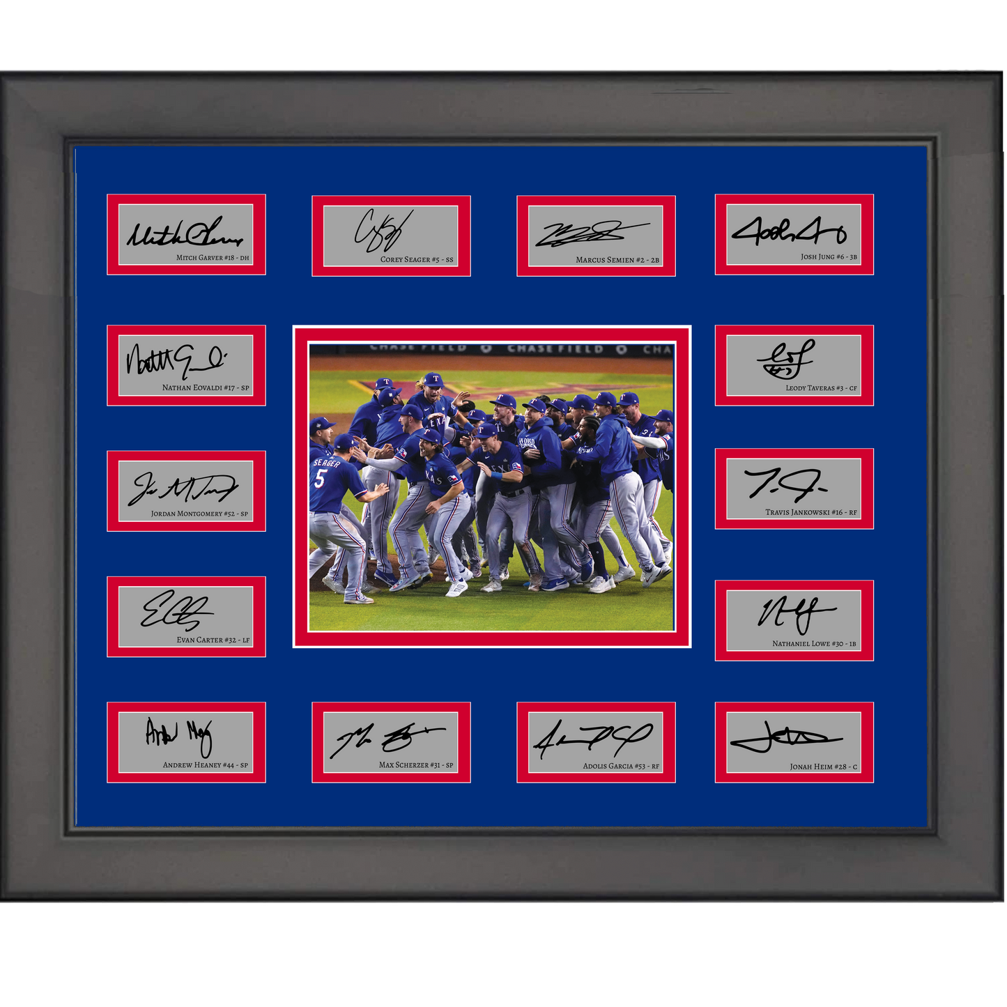 Framed 2023 Texas Rangers World Series Champions Team Facsimile Laser Engraved Signature Auto Collage 20x25 Baseball Photo