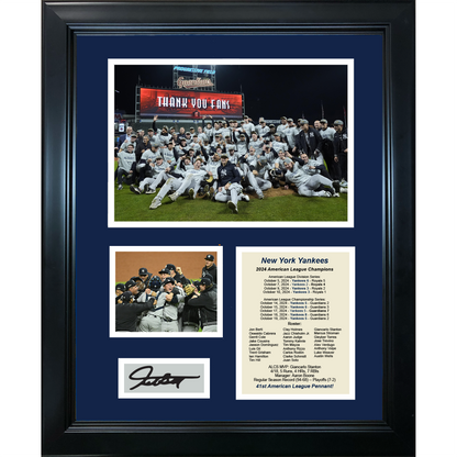 Framed New York Yankees 2024 ALCS American League Champions Giancarlo Stanton MVP Facsimile Laser Engraved Signature Auto 11"x14" Baseball Photo Sig Collage