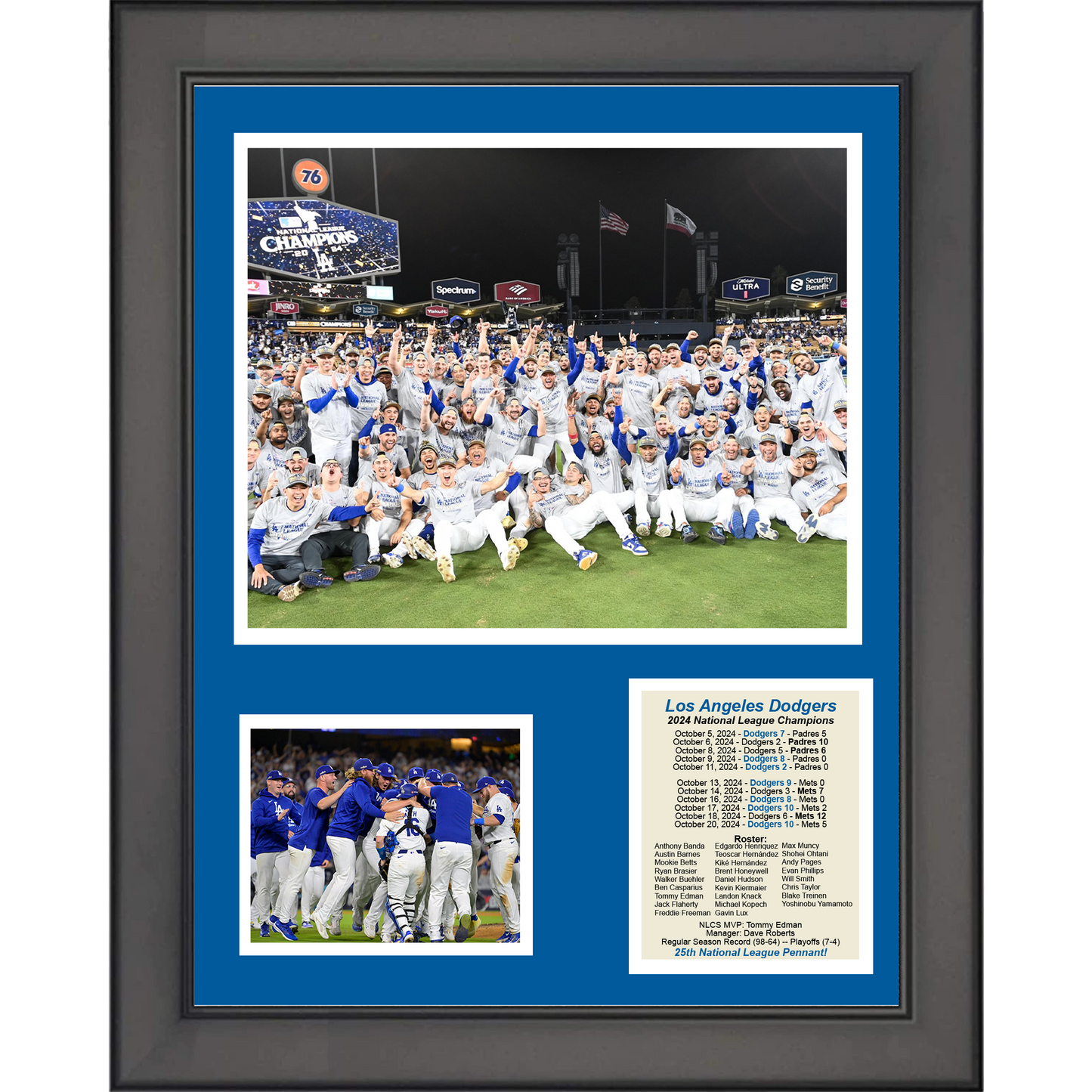 Framed Los Angeles Dodgers 2024 National League NLCS Champions 11"x14" Baseball Three Photo Collage