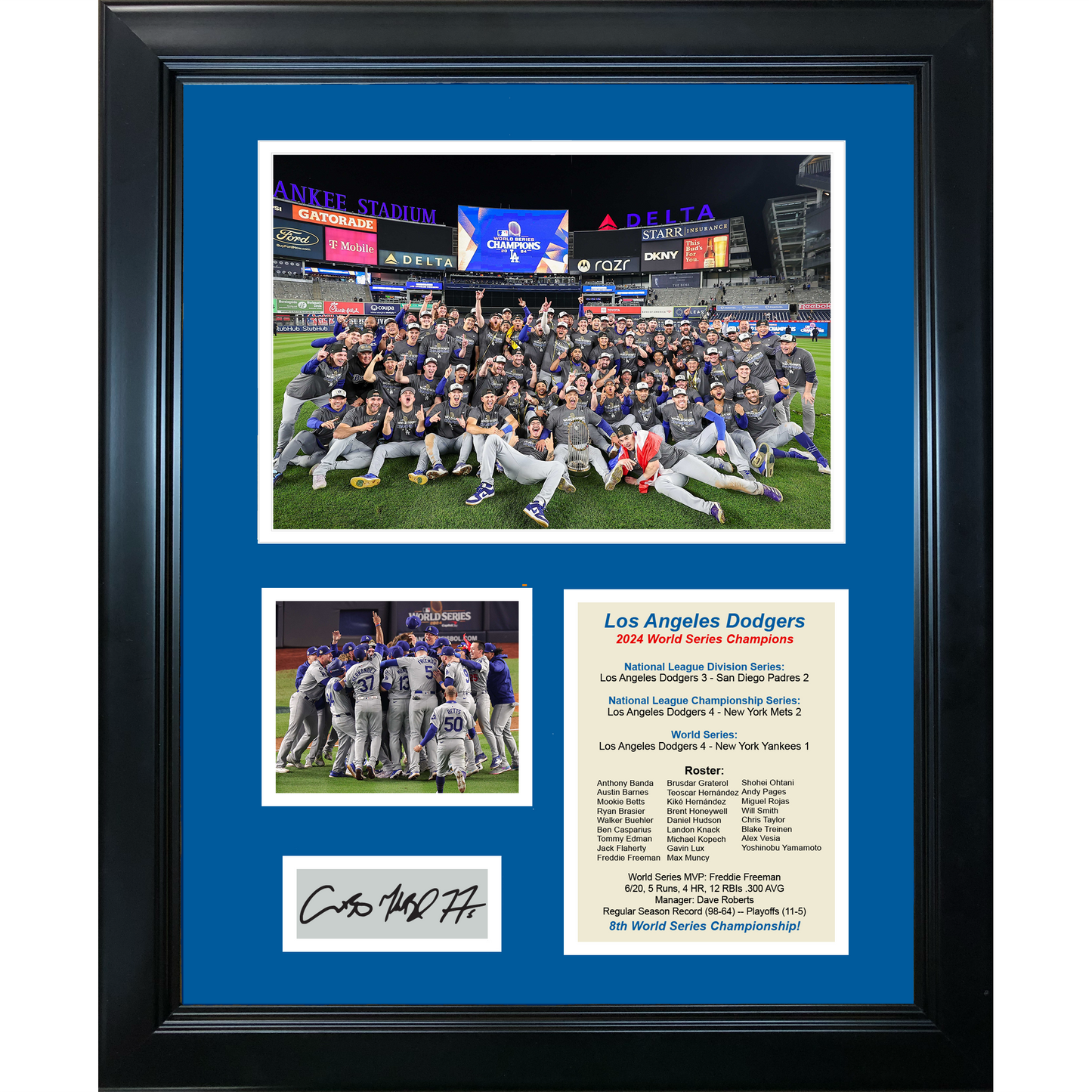 Framed Los Angeles Dodgers 2024 World Series Champions Shohei Ohtani Mookie Betts Freddie Freeman MVP Facsimile Laser Engraved Signature Auto 11"x14" Baseball Photo Sig Collage