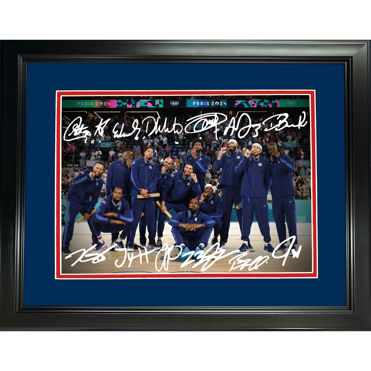 Framed 2024 Team USA United States 12x Full Team Facsimile Laser Engraved Signature Auto 11"x14" Basketball Photo HOFSM Holo