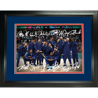 Framed 2024 Team USA United States 12x Full Team Facsimile Laser Engraved Signature Auto 11"x14" Basketball Photo HOFSM Holo