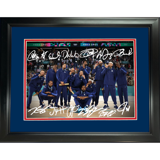 Framed 2024 Team USA United States 12x Full Team Facsimile Laser Engraved Signature Auto 11"x14" Basketball Photo HOFSM Holo