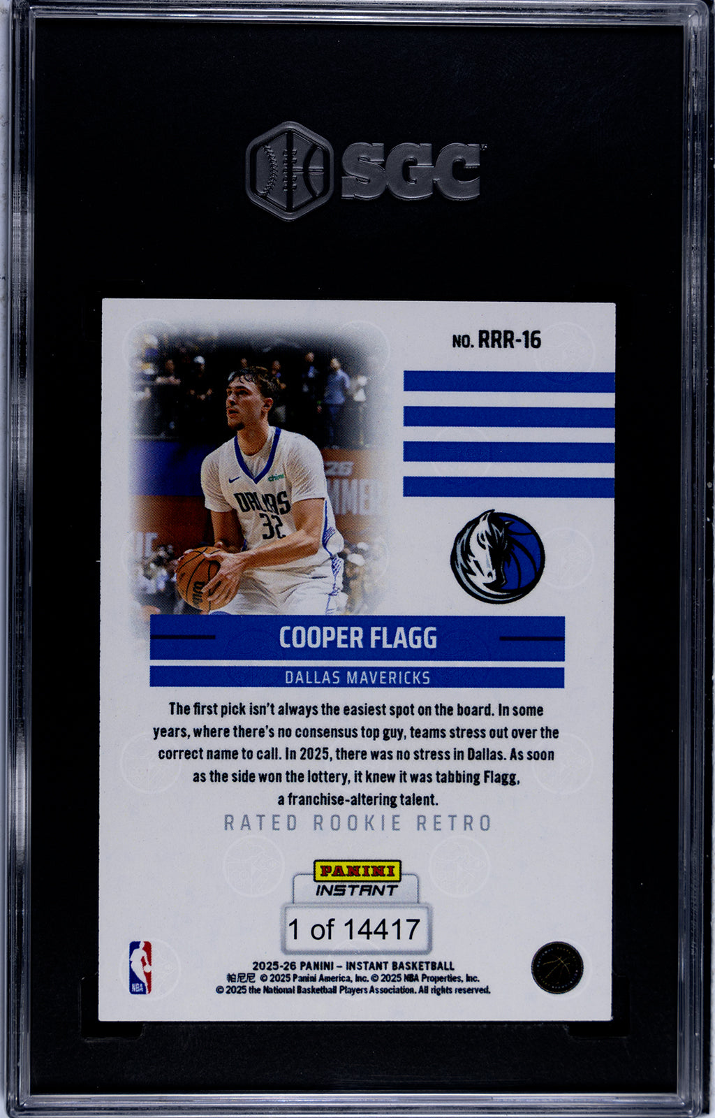 Graded 2025 Panini Instant Cooper Flagg #RRR16 Rated Rookie Retro Rookie RC Basketball Card SGC 9 Mint