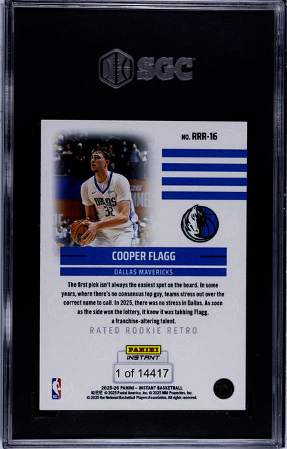 Graded 2025 Panini Instant Cooper Flagg #RRR16 Rated Rookie Retro Rookie RC Basketball Card SGC 9 Mint