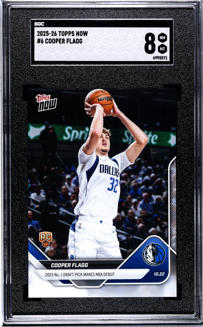 Graded 2025 Topps Now Cooper Flagg #6 Rookie RC Basketball Card SGC 8 Near Mint