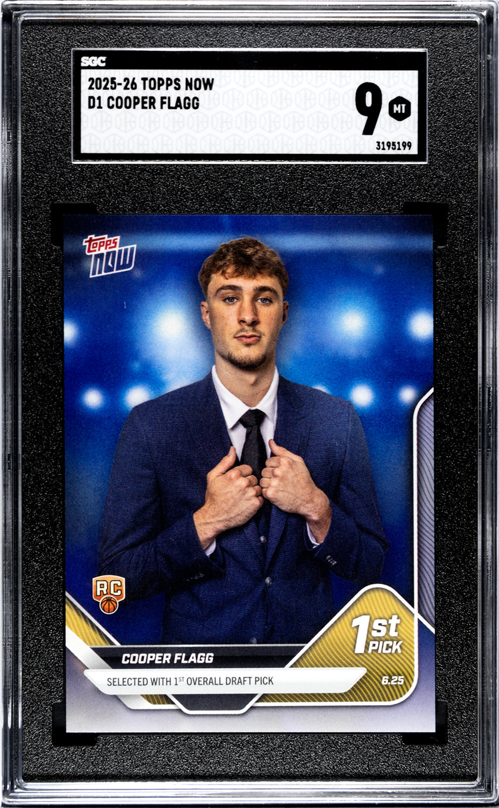 Graded 2025 Topps Now Cooper Flagg #D1 Draft Rookie RC Basketball Card SGC 9 Mint