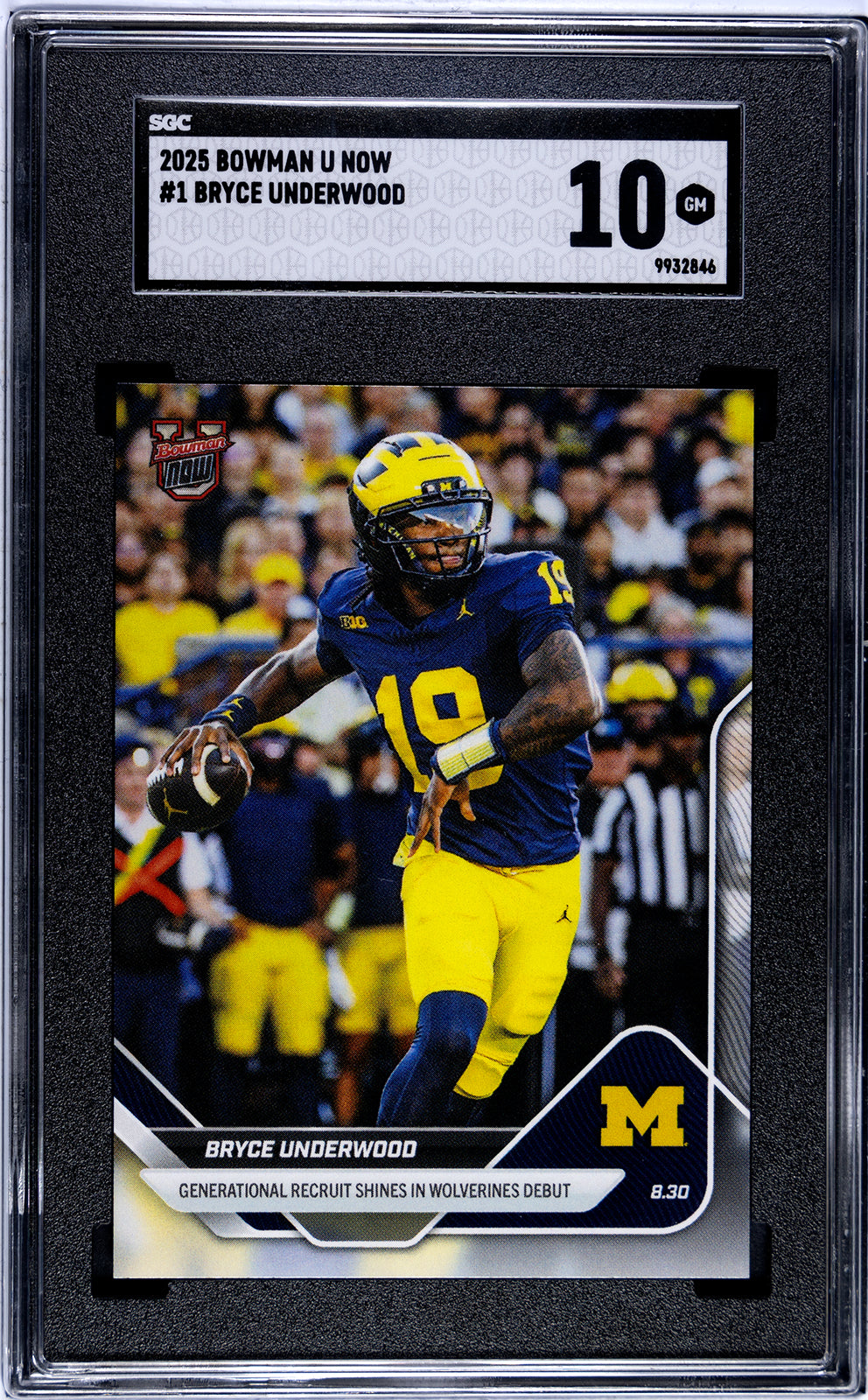 Graded 2025 Topps Bowman U Now Bryce Underwood #1 Generational Recruit Shines in Wolverines Debut Rookie RC Football Card SGC 10 Gem Mint