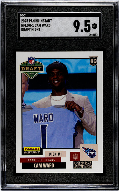 Graded 2025 Panini Instant Cam Ward #NFLDN1 NFL Draft Night Rookie RC Football Card SGC 9.5 Mint+