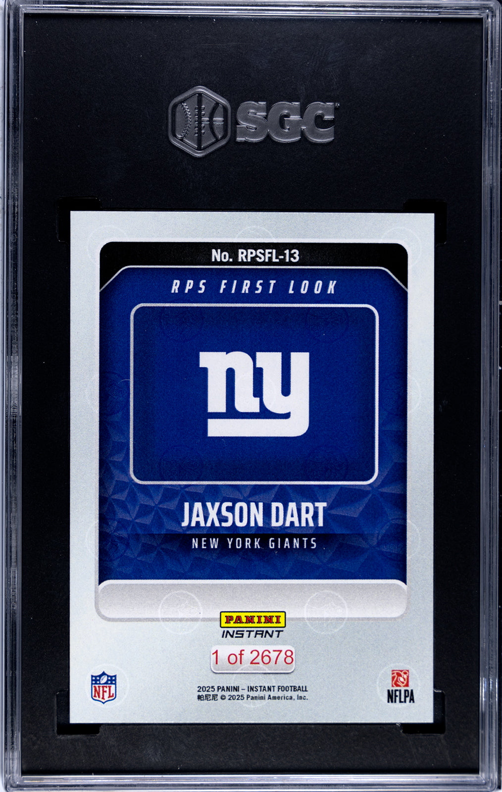 Graded 2025 Panini Instant Jaxson Dart #RPSFL13 RPS First Look Rookie RC Football Card SGC 9 Mint