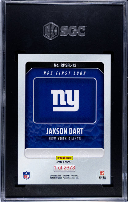 Graded 2025 Panini Instant Jaxson Dart #RPSFL13 RPS First Look Rookie RC Football Card SGC 9 Mint